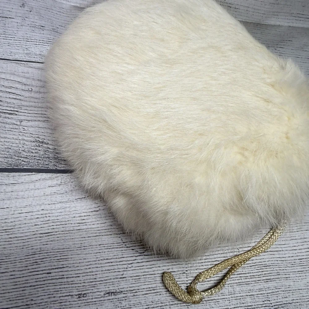 Vintage White Childs Fur Muff Hand Warmer 8